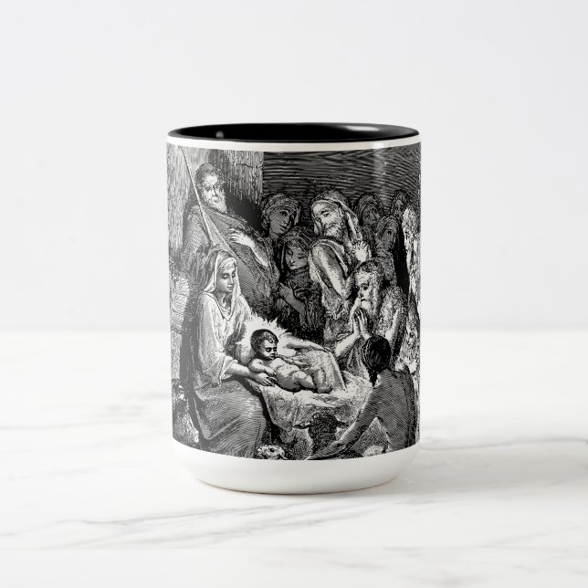 Illustrated Christmas Nativity Scene Two-Tone Coffee Mug (Center)