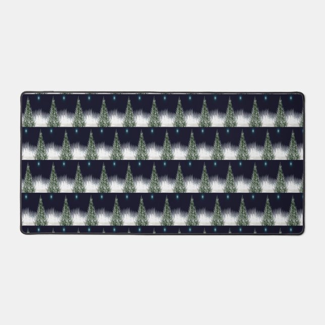 Illustrated Christmas Tree Pattern Holiday Design Desk Mat (Front)