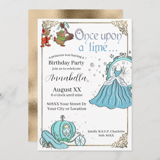 Illustrated Cinderella Fairy Tale Theme Invitation (Front/Back)
