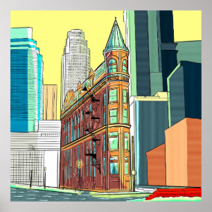 Illustrated City Building Poster