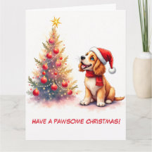 Illustrated Cocker Spaniel and Christmas Tree