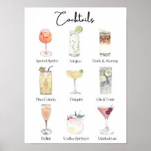 Illustrated Cocktail Art for Bar or Kitchen Decor