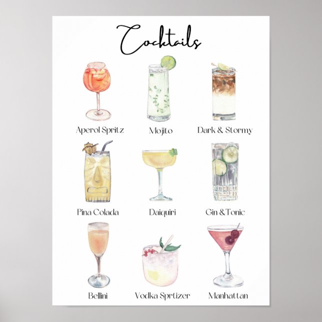 Illustrated Cocktail Art for Bar or Kitchen Decor (Front)