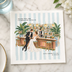 Illustrated Cocktail Bar Wedding Napkin