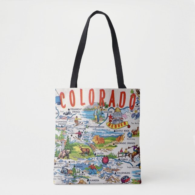 Illustrated Colorado Map Shoulder Tote Bag (Front)