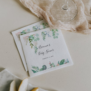 Illustrated Colourful Tropical Floral Baby Shower Napkin