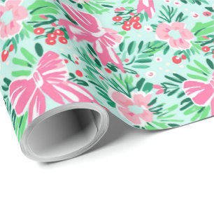 Illustrated Coquette Bow Modern Mint Gift Wrap