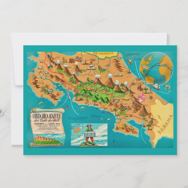 Illustrated COSTA RICA Map 5x7 Card (Front)