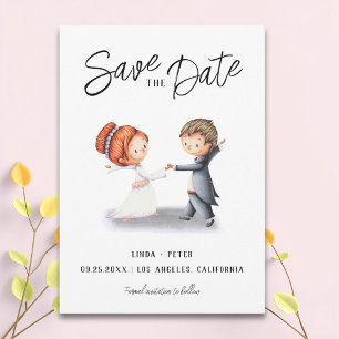 Illustrated Couple Dancing Romantic Wedding  Save The Date
