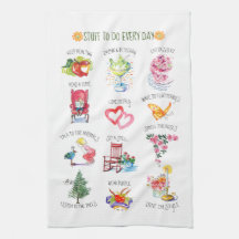 Illustrated Cute Stuff to Do Kitchen Towel