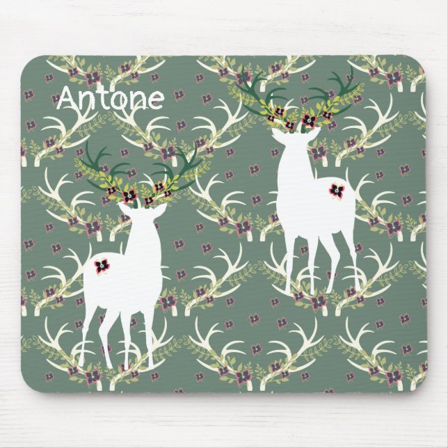 Illustrated Deer on Hunter Green Mouse Pad (Front)