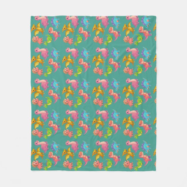 Illustrated Dinosaurs Fleece Blanket (Front)