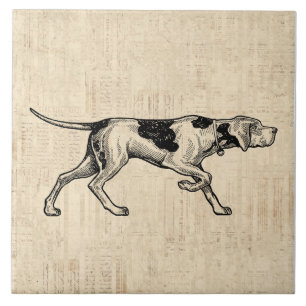 Illustrated Dog Art with a Script Style Ceramic Tile