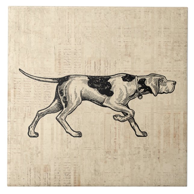 Illustrated Dog Art with a Script Style Ceramic Tile (Front)