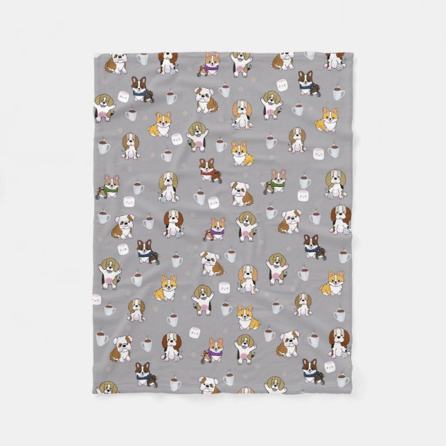 Illustrated dogs background fleece blanket (Front)