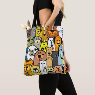 Illustrated Dogs Design Tote Bag