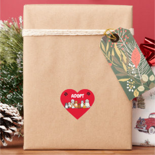 Illustrated dogs with adopt text heart sticker