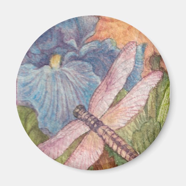 Illustrated Dragonfly Iris watercolor Magnet (Front)