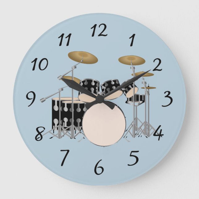 Illustrated drum set large clock (Front)