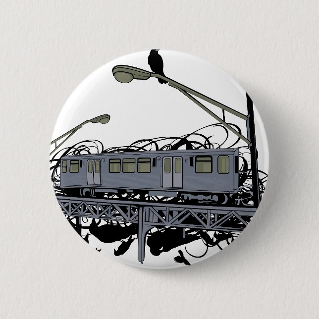 Illustrated El Train & Crows 6 Cm Round Badge (Front)