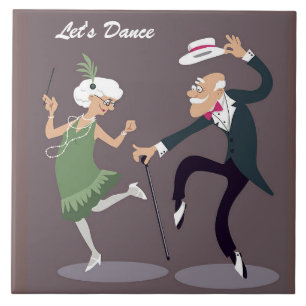 Illustrated Elder Couple Dancing Ceramic Tile