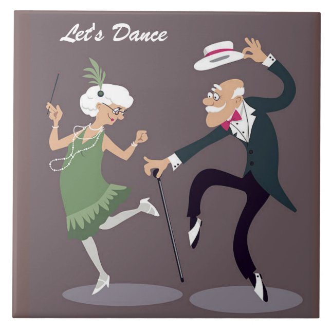 Illustrated Elder Couple Dancing Ceramic Tile (Front)