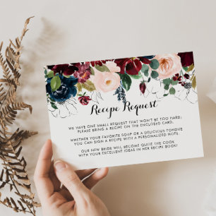 Illustrated Fall Floral Wedding Recipe Request  Enclosure Card