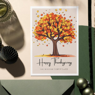 Illustrated fall trees holiday happy thanksgiving  card
