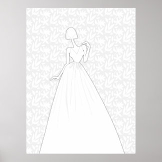 Illustrated Fashion Wedding Bride Coloring Page Poster