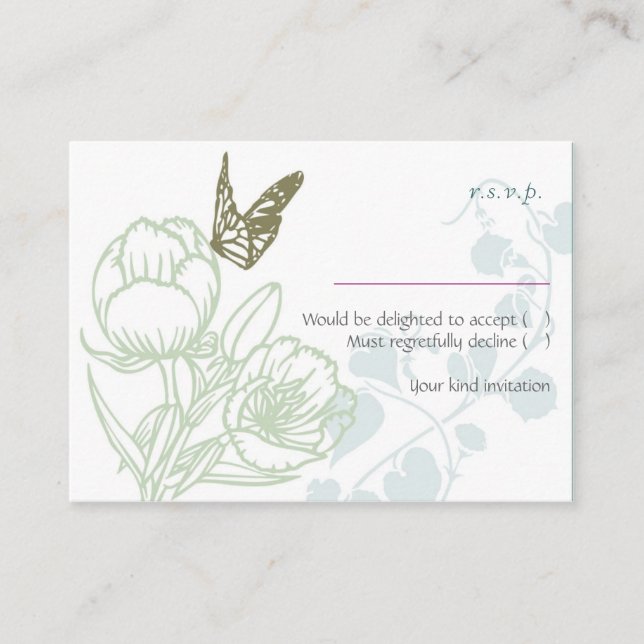 Illustrated Flora & Butterfly Spring Wedding Enclosure Card (Front)