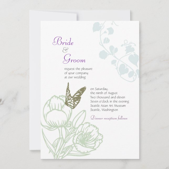 Illustrated Flora & Butterfly Spring Wedding Invitation (Front)