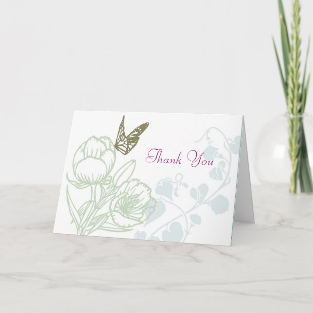 Illustrated Flora & Butterfly Spring Wedding Thank You Card (Front)