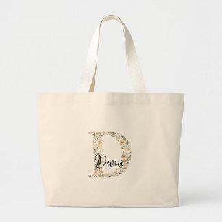 Illustrated Floral Initial and Name Tote Bag