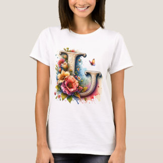 Illustrated Floral Letter "J" T-Shirt