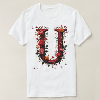 Illustrated Floral Letter "U" T-Shirt