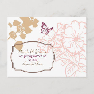Illustrated Flowers & Butterfly Garden Wedding Announcement Postcard