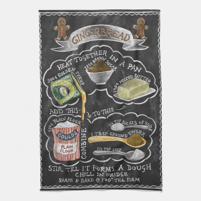 Illustrated Gingerbread Recipe Tea Towel (Vertical)