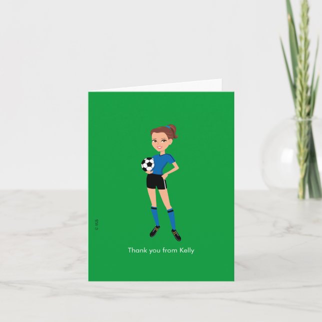 Illustrated Girl's Soccer Thank You Card (Front)