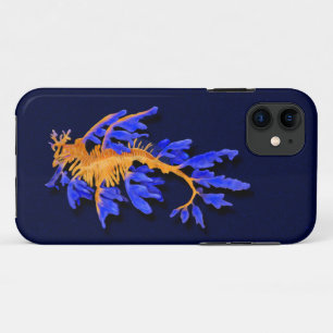 Illustrated Gold & Blue Leafy seadragon iPhone 11 Case