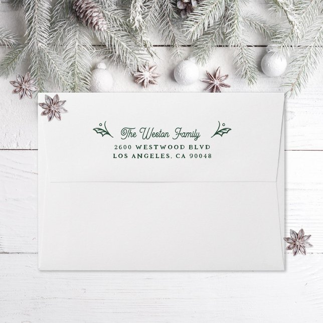 Illustrated Green Holly Christmas Holiday Card Envelope (Creator Uploaded)