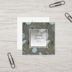 Illustrated Grey Blue Dandelion Flowers Square Business Card