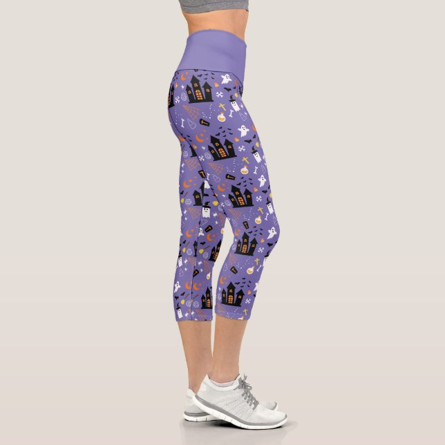 Illustrated Halloween Pattern with purple Capri Leggings (Right)