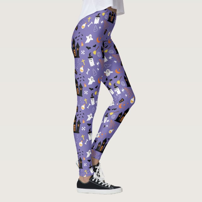 Illustrated Halloween Pattern with purple Leggings (Right)