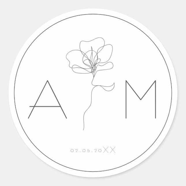 Illustrated hand drawn flower classic round sticker (Front)
