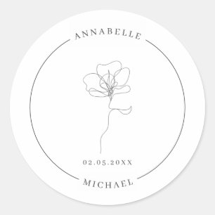 Illustrated hand drawn flower classic round sticker
