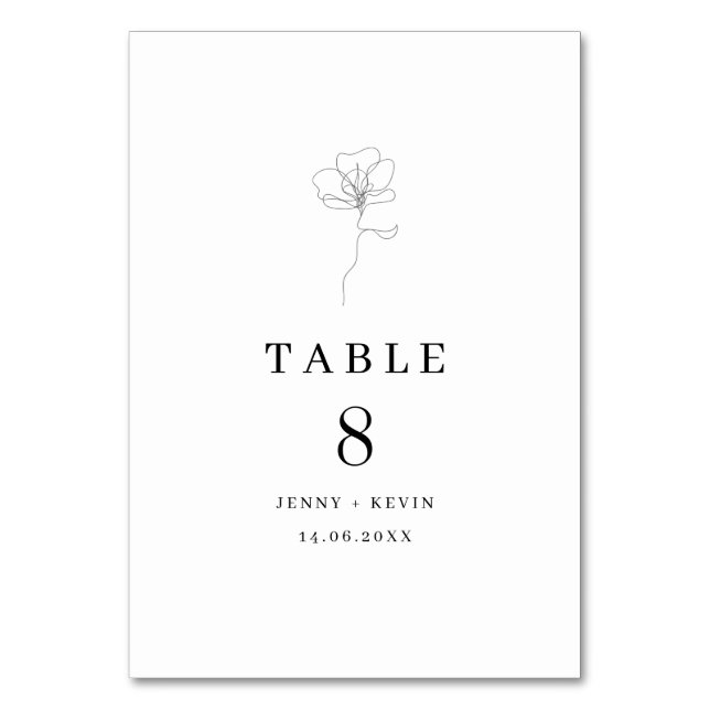 Illustrated hand drawn flower table card (Front)