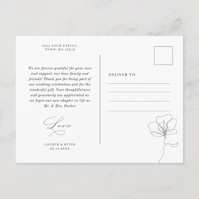 Illustrated hand drawn flower thank you postcard (Back)