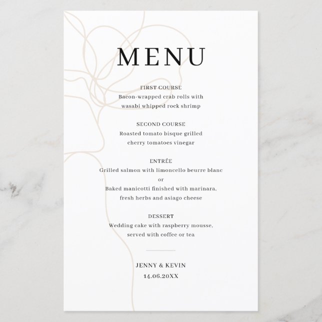 Illustrated Hand drawn flower wedding menu card (Front)