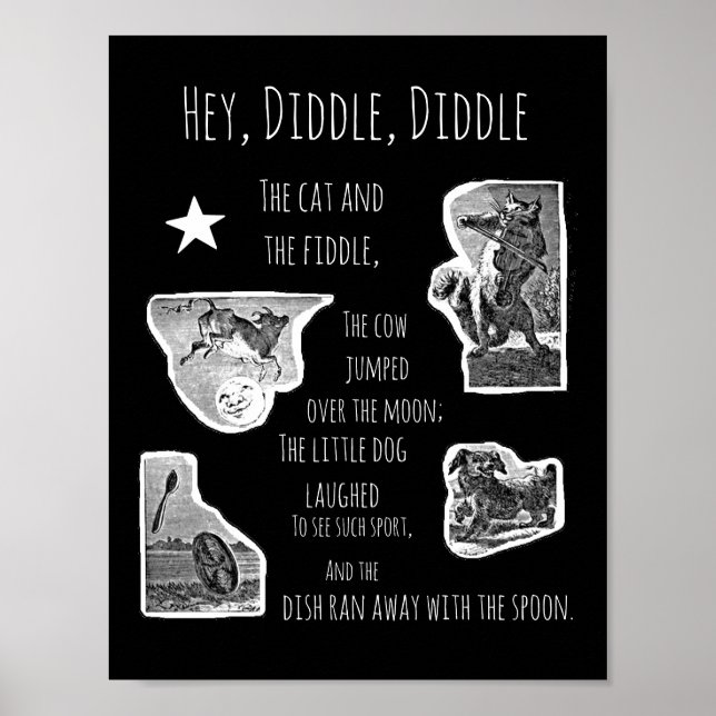 Illustrated Hey Diddle Diddle Nursery Rhyme  Poster (Front)