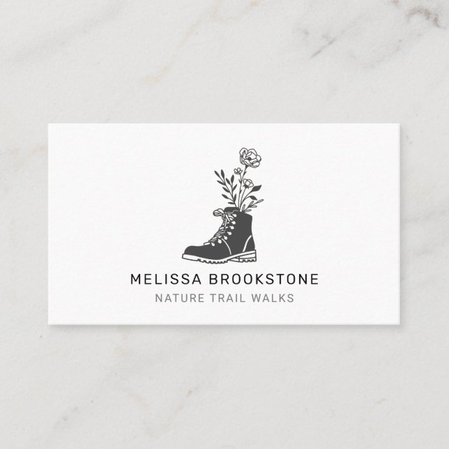 Illustrated  Hiking Boots With Flowers Business Card (Front)